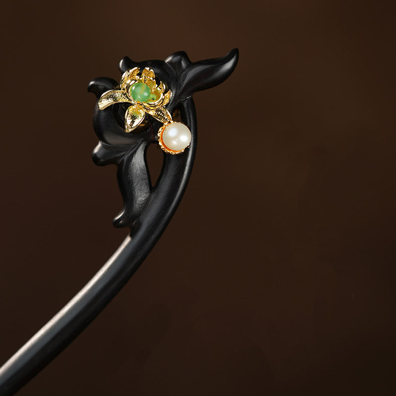 Ebony Lotus Petal Hair Stick