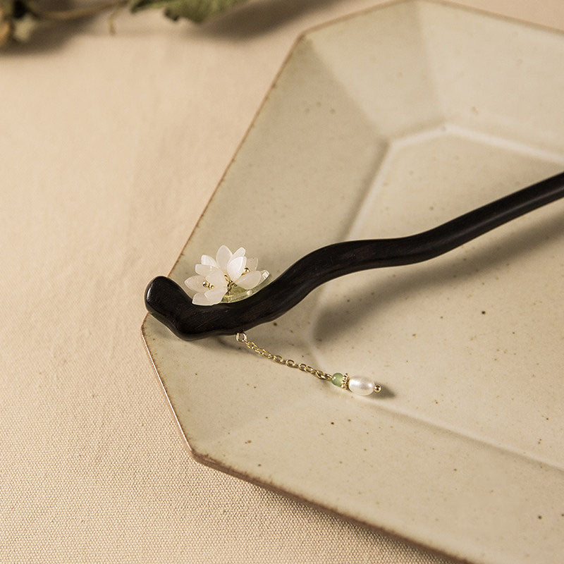 Ebony Flower Drop Hair Stick