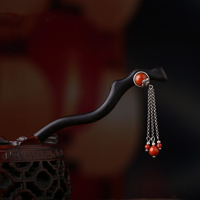 Crimson Chain Flow Hair Stick
