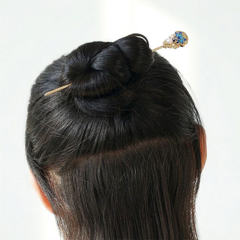 Azure Enamel Pearl Hair Stick