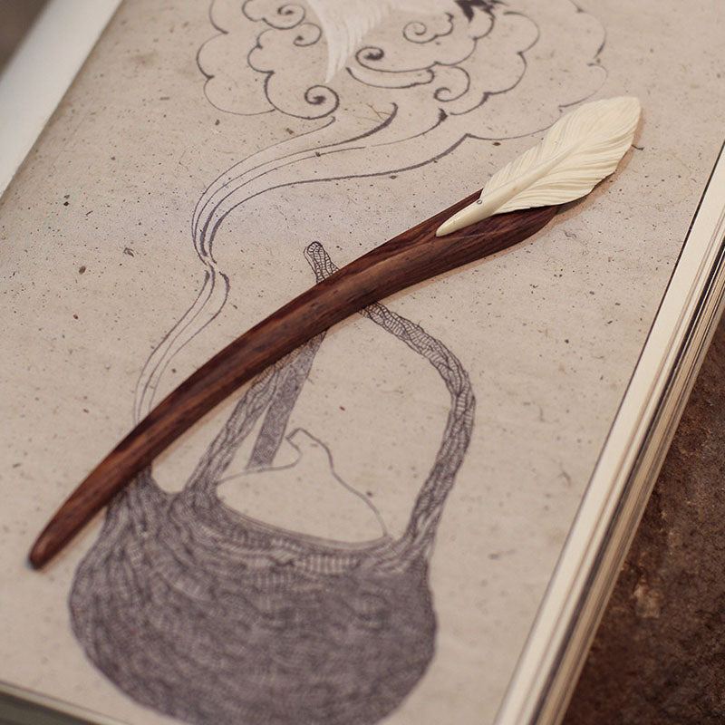 Carved Feather Hair Stick