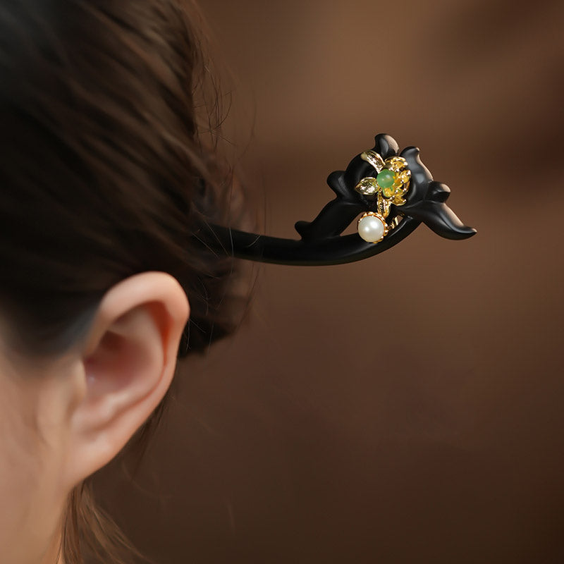 Ebony Lotus Petal Hair Stick