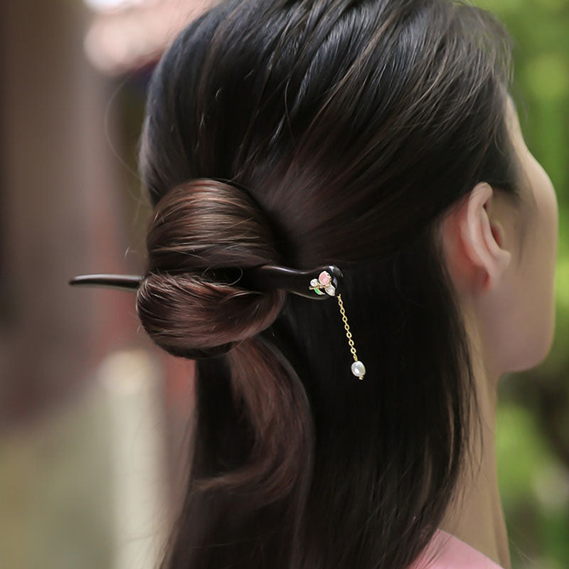 Blushing Tulip Dangle Hair Stick
