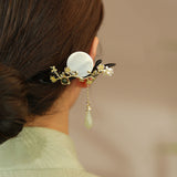 Qingwu Hetian jade hairpin, ancient costume, ancient style, stepping tassels, national style, sandalwood, shells, magnolia flowers, cheongsam, hairpins, hairpins