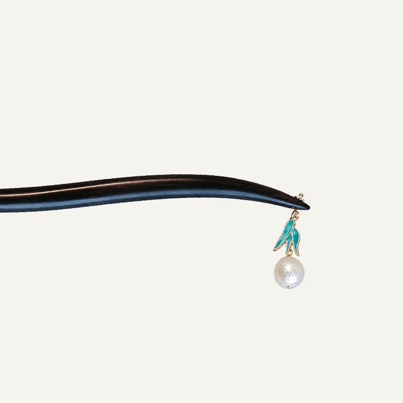 Blue Leaf Charm Ebony Hair Stick