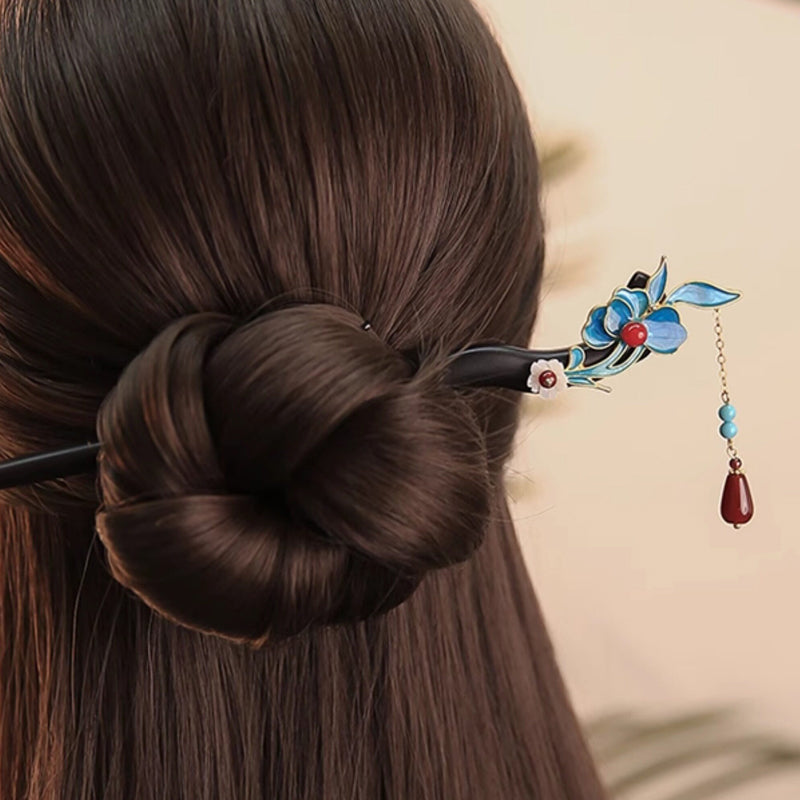 Blue Leaf Dangle Hair Stick