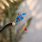 Blue Leaf Dangle Hair Stick