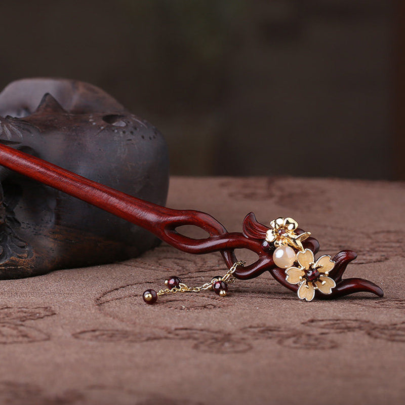 Pearl Garnet Blossom Hair Stick