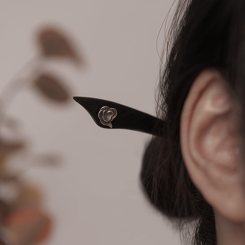 Rose Motif Ebony Hair Stick