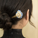 Ivory Blue Blossom Hair Stick