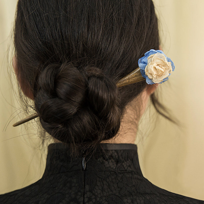 Ivory Blue Blossom Hair Stick