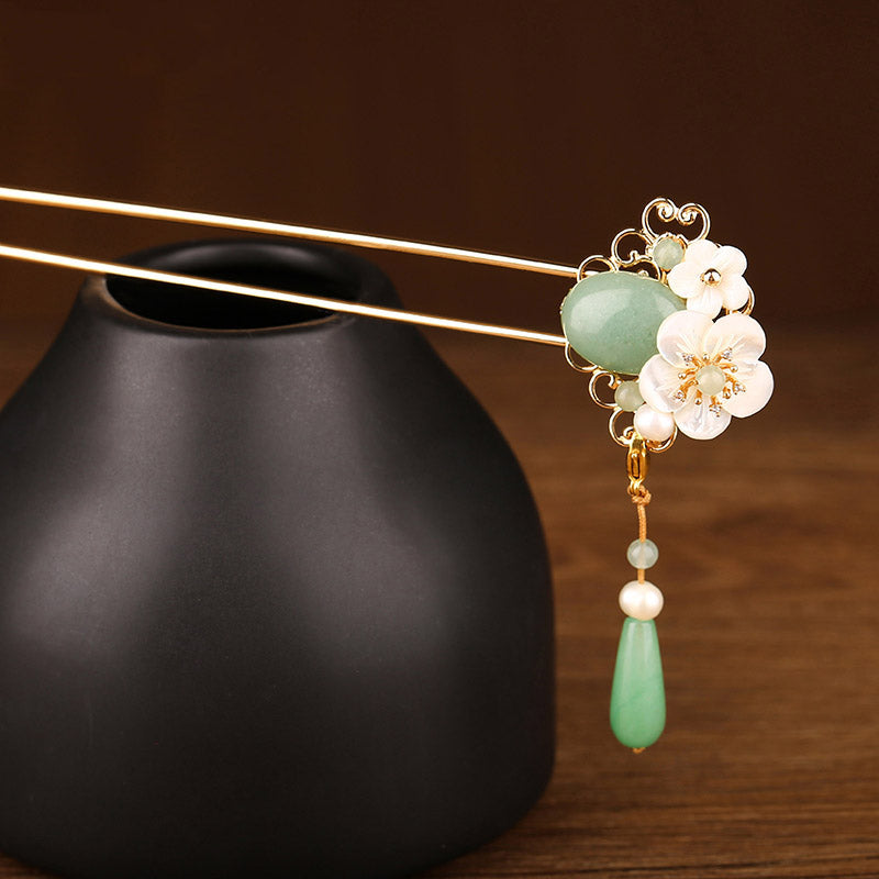 Misty Jade Flower Hair Stick