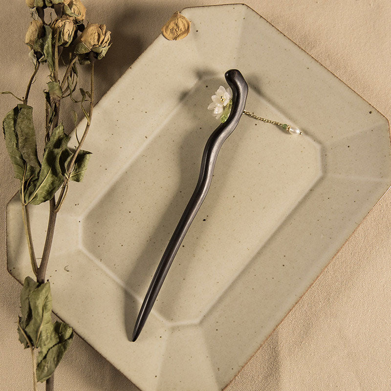 Ebony Flower Drop Hair Stick