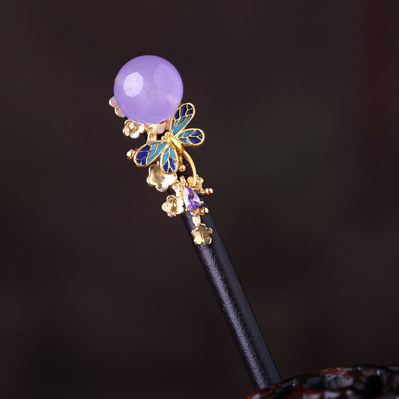 Violet Jade Butterfly Hair Stick
