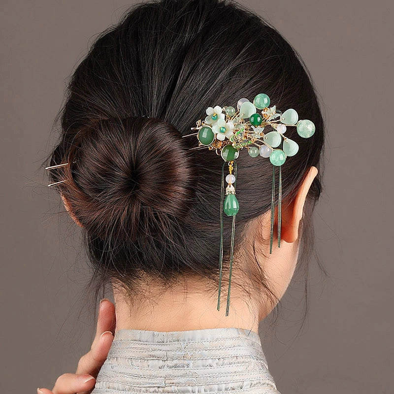 Emerald Bloom Hair Stick