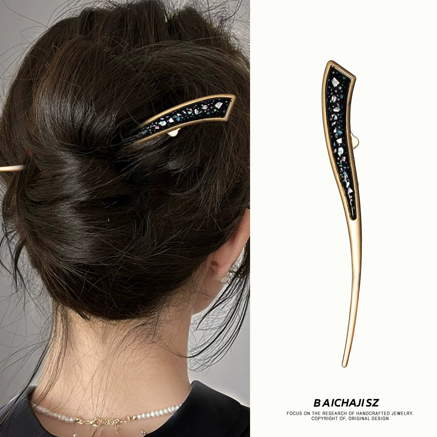 Abalone Moon Arc Hair Stick